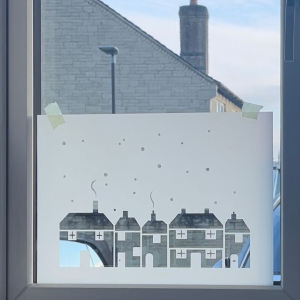Christmas Houses Festive Window Display - Snow Spray Stencil