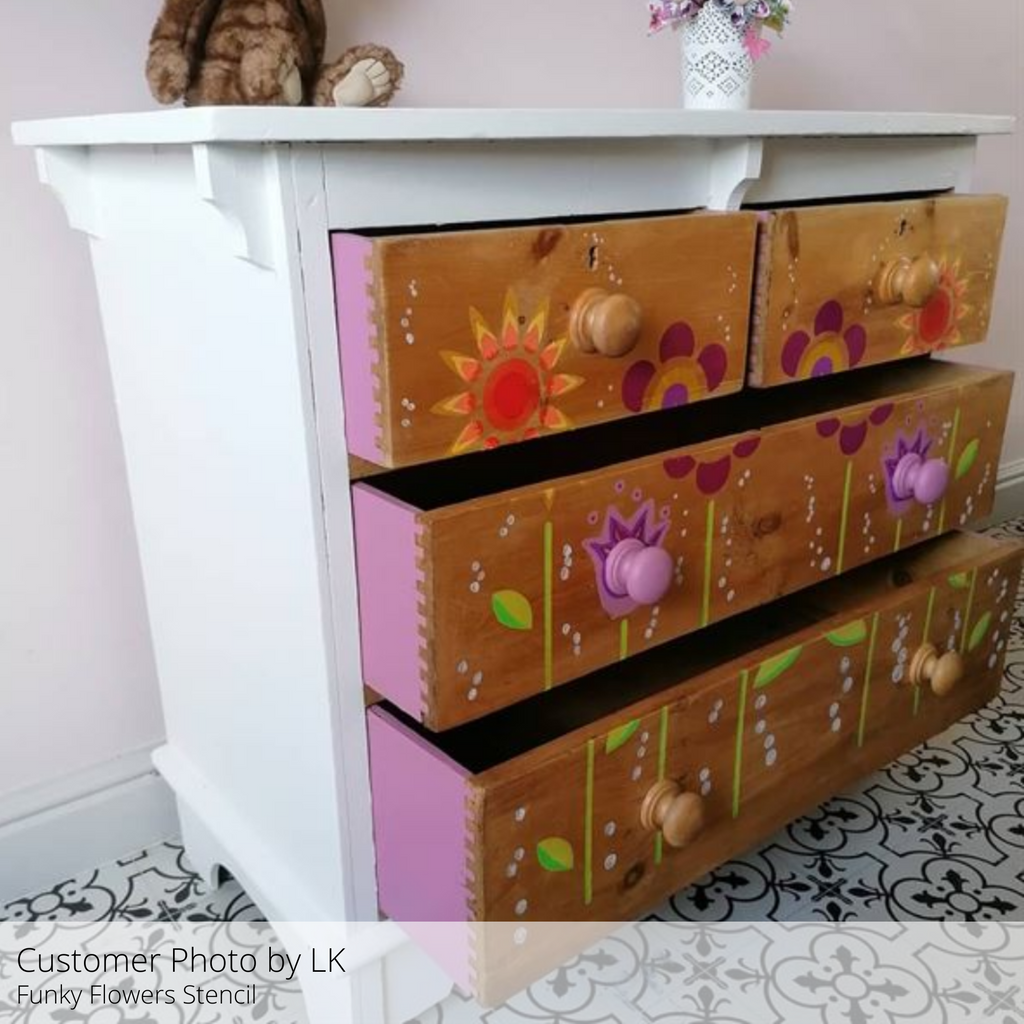Funky Flowers Furniture Stencil for Upcycling Furniture