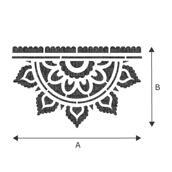 Sunray Mandala Border stencil - Indian style stencils from The Stencil Studio. Refer to drop down box to see measurements for A & B for each size option.