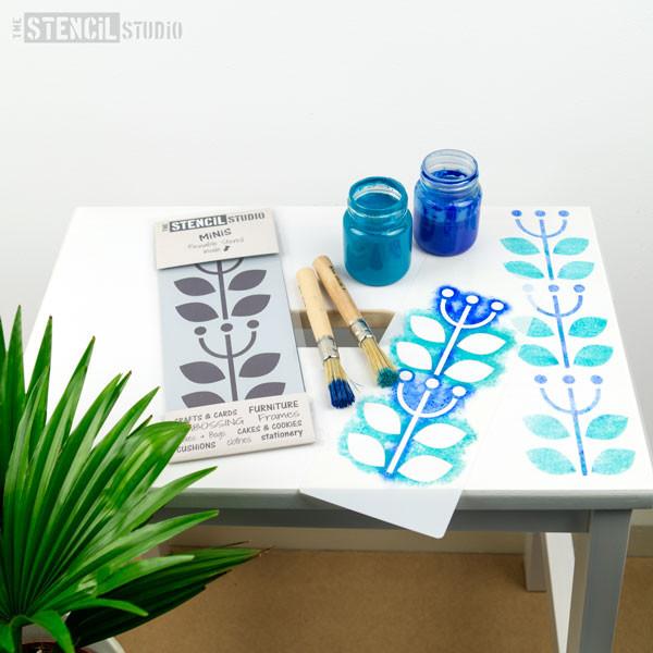 Stencil MiNiS from The Stencil Studio Ltd - Sanna Flower Border Scandi furniture and crafts stencils