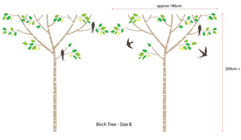 Birch Tree & Swallows Stencil Pack - for walls that are approx 210cm high