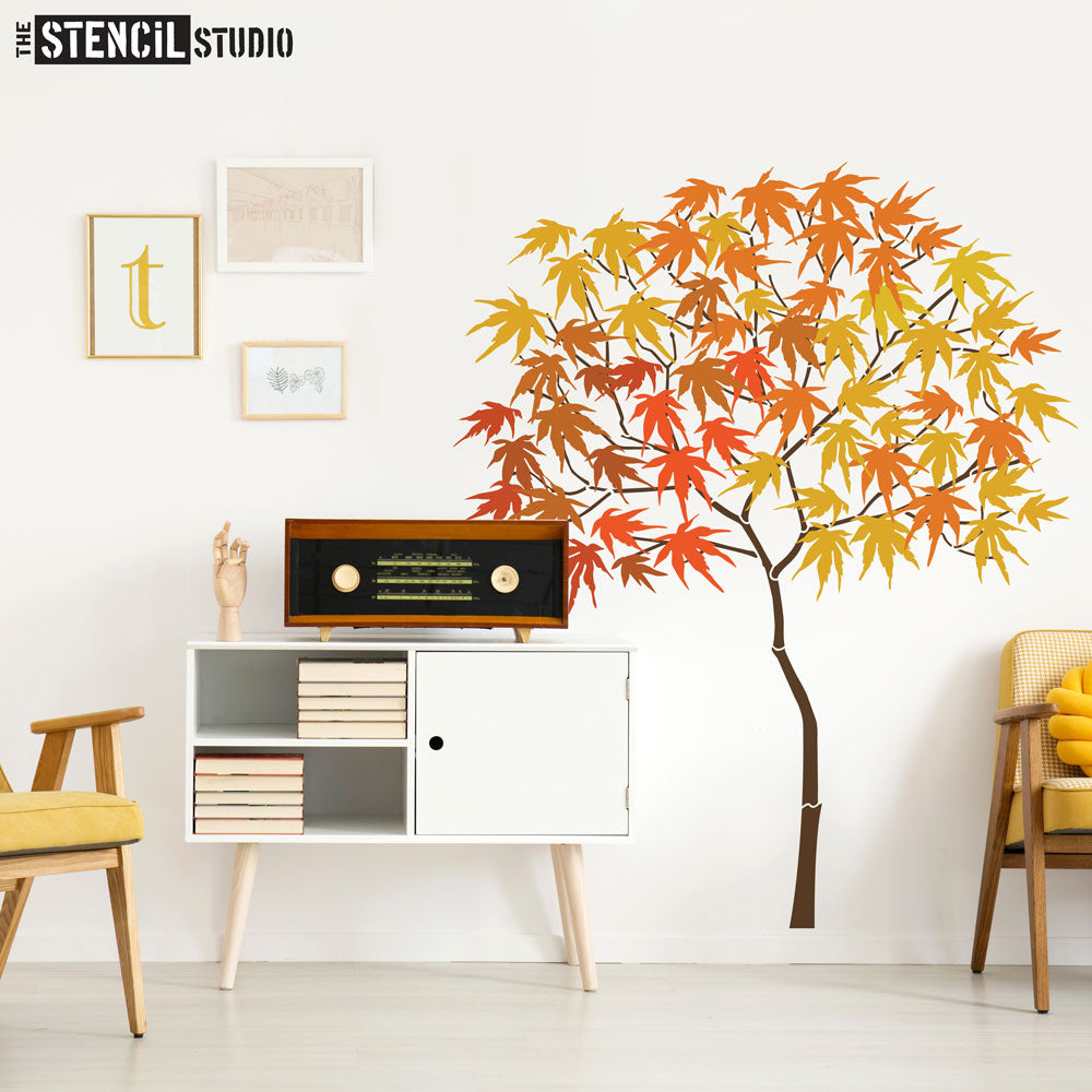 Round Tree with Maple Leaves Stencil Pack