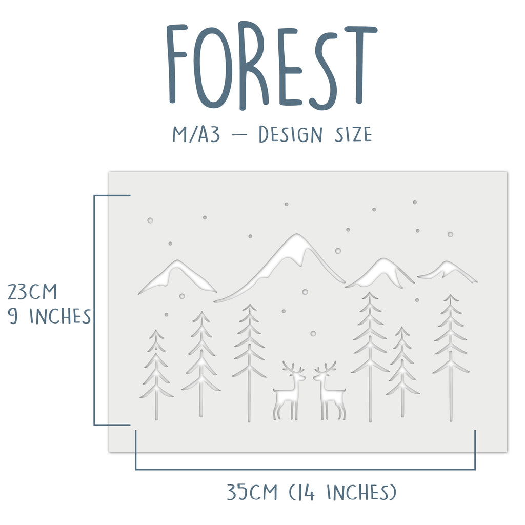 Forest Christmas window snow spray stencil for creating Christmas window displays