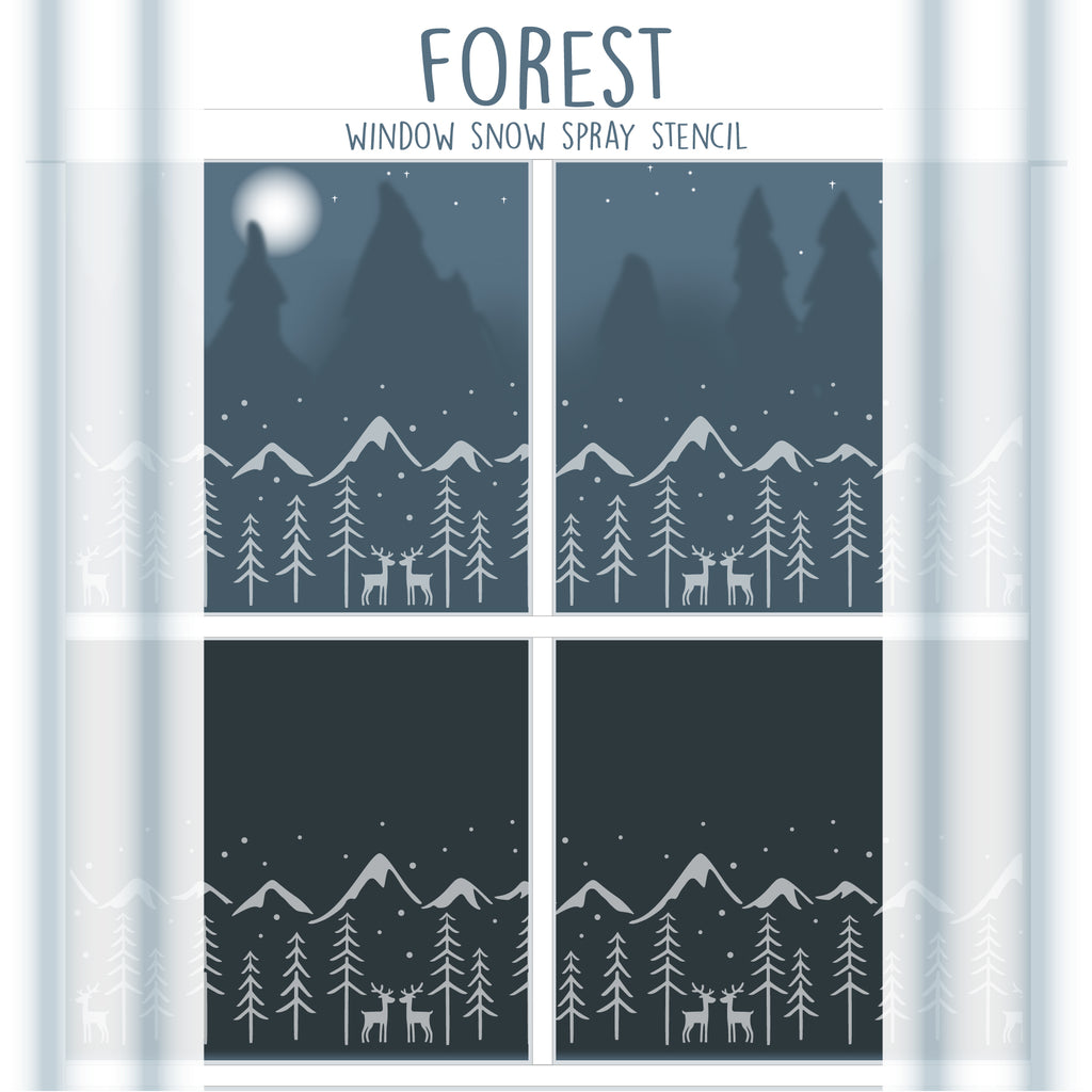 Forest Christmas Snow Spray stencil for Christmas window displays