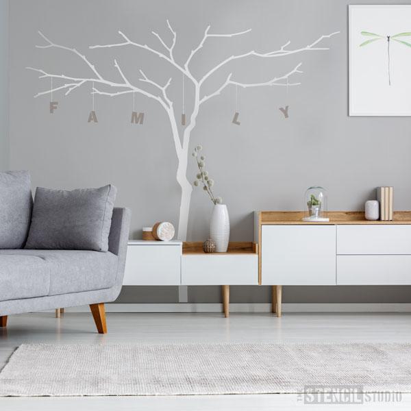 Large branch tree stencil with alphabet stencils for personalising