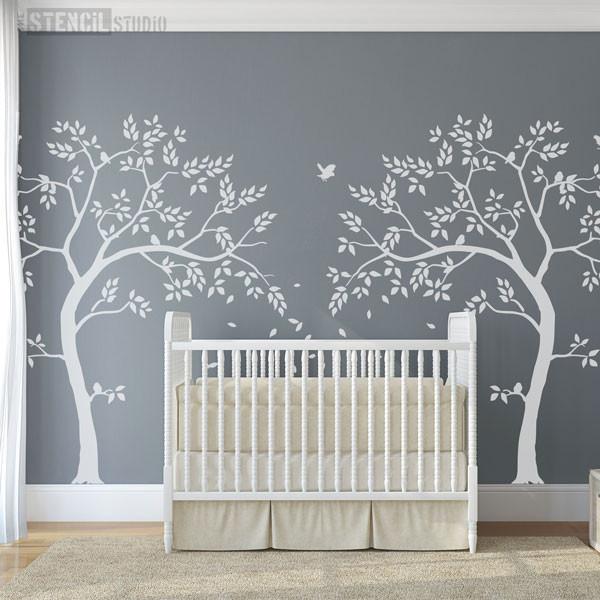 Large Tree stencil from The Stencil Studio includes leaves and birds