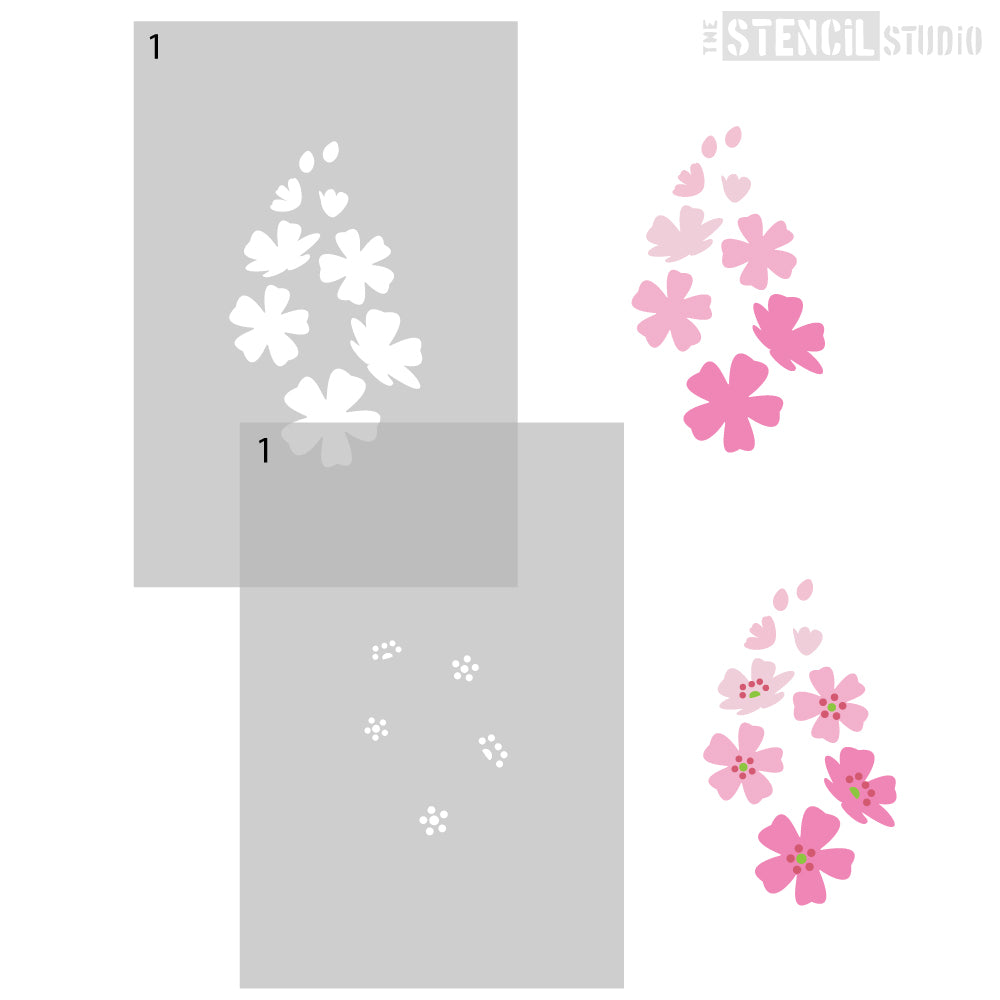 Round Tree with Cherry Blossoms Stencil Pack