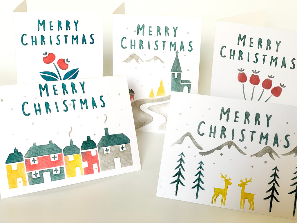 Festive Snowy Church Card, Tag & Wrap Christmas Stencil Set