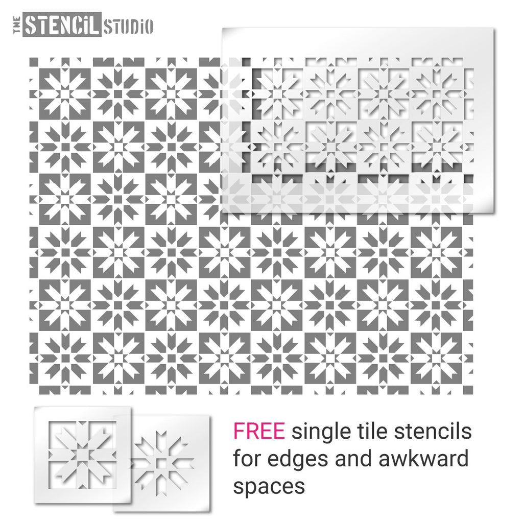Owlpen tile repeat pattern stencil from The Stencil Studio Ltd - SET OF 2 STENCILS with free single stencils too