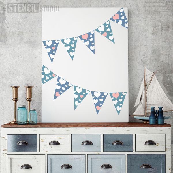 Mini hearts Bunting stencil from The Stencil Studio Bunting collection - size XS