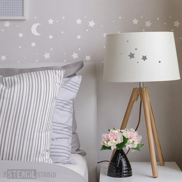 Moon and Stars Childrens Nursery Wall Stencil from The Stencil Studio - Stencil Size XS
