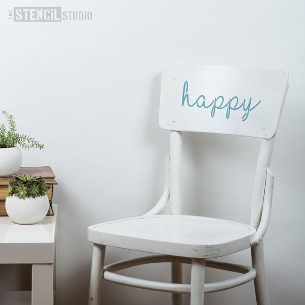 Happy text stencil from The Stencil Studio - Size S