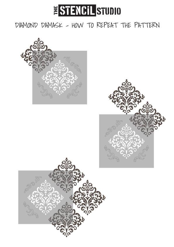 How to repeat the Diamond Damask stencil pattern from The Stencil Studio