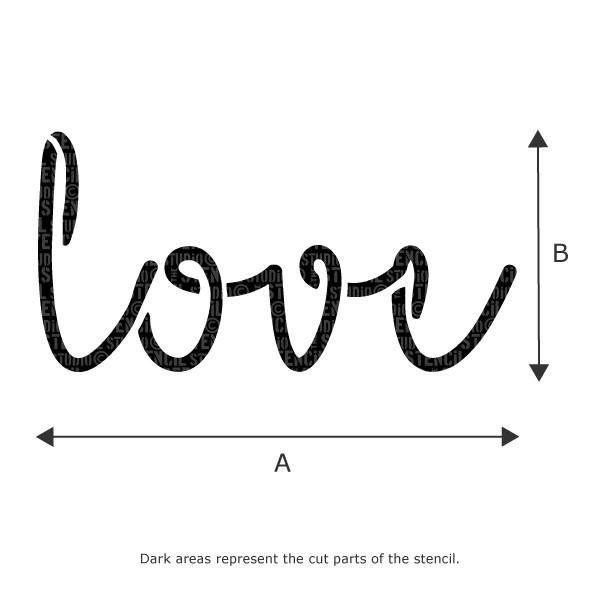 Love Text Stencil from The Stencil Studio - Stencil Size Chart