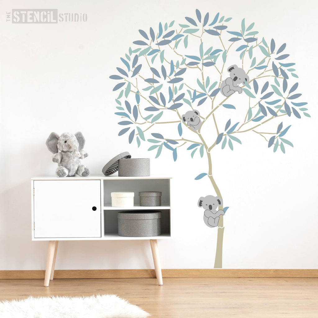 Round Tree with Koalas and Eucalyptus Leaves stencil pack - Size XL