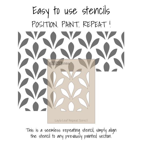 Layla Leaf repeat stencil from The Stencil Studio Ltd - Seamless repeating diagram