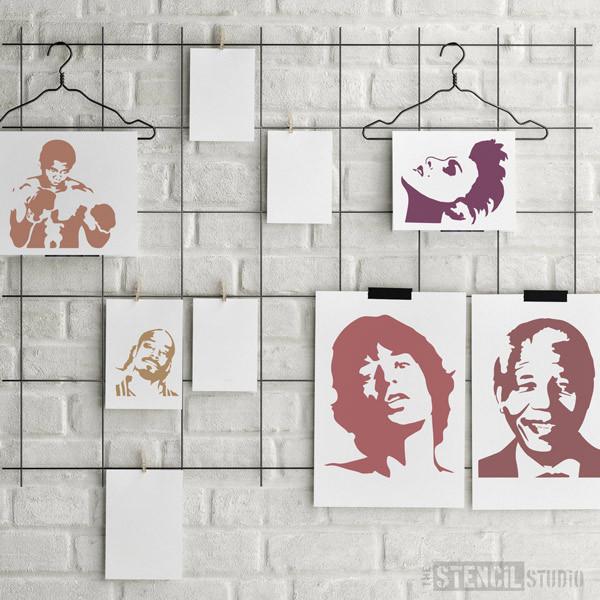 Snoop Dog stencil from The Stencil Studio Ltd, seen here with some of other Famous Faces stencils - Size XS/A5