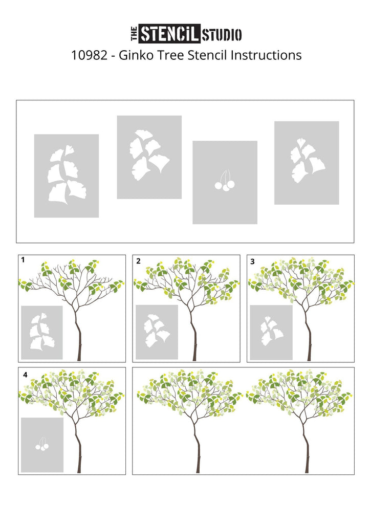 Triangle Tree with Ginko leaves and berries from The Stencil Stencil - stencil instruction sheet
