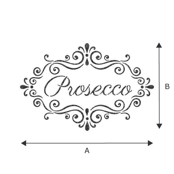 Prosecco text in a decorative frame from The Stencil Studio