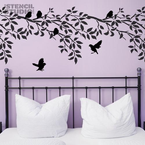 Sparrows and Branch Stencil from The Stencil Studio Ltd - Size XL