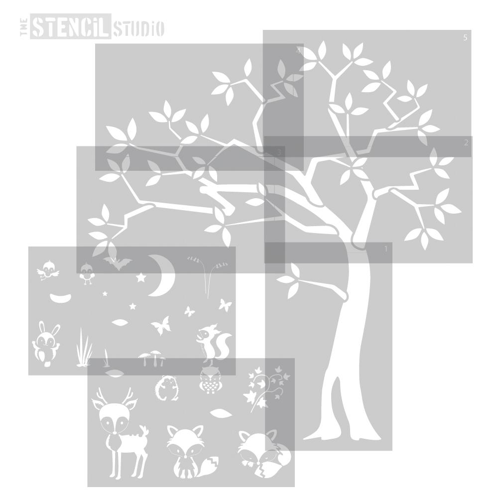 Woodland tree and animals stencil set from The Stencil Studio