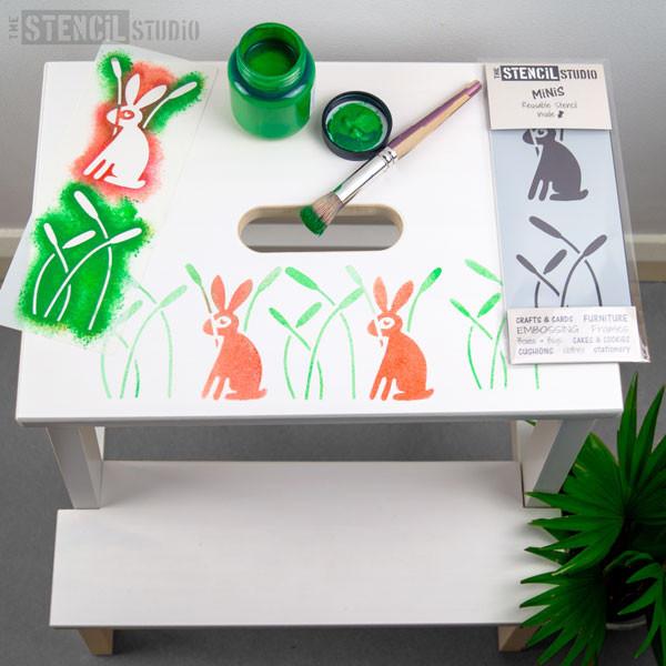 Scandi Rabbit & Reeds Nursery Stencil MiNiS at The Stencil Studio