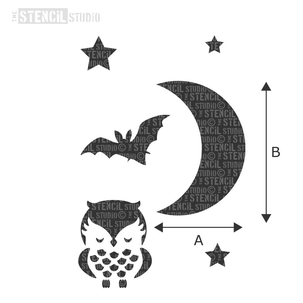 Owl, Moon & Stars Stencil from The Stencil Studio