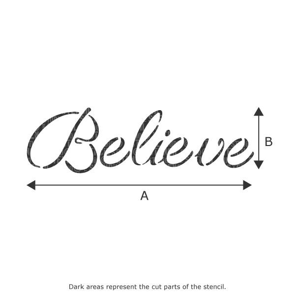 Believe text stencil from The Stencil Studio Ltd 