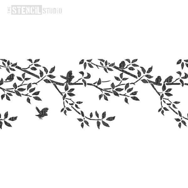 Burford Branch Border stencil with birds from The Stencil Studio Ltd - Repeated
