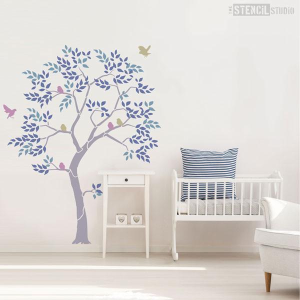 Large Tree stencil from The Stencil Studio includes leaves and birds