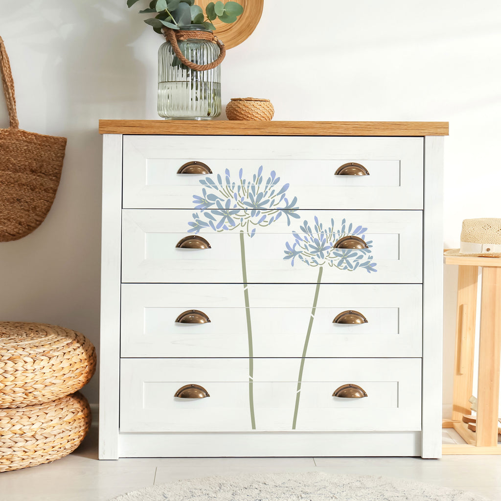 Agapanthus Flower Stencil used on Furniture - Size XL