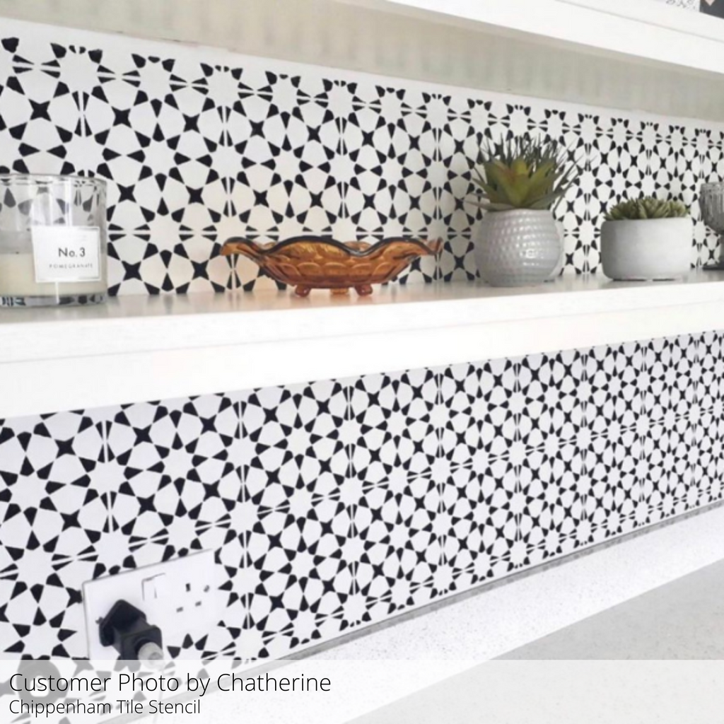 Tile Stencil used on Kitchen Backsplash to create faux Tile Effect