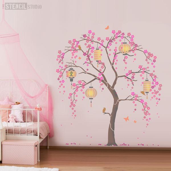Cherry Blossom Nursery Tree stencil pack from The Stencil Studio - pink room scheme