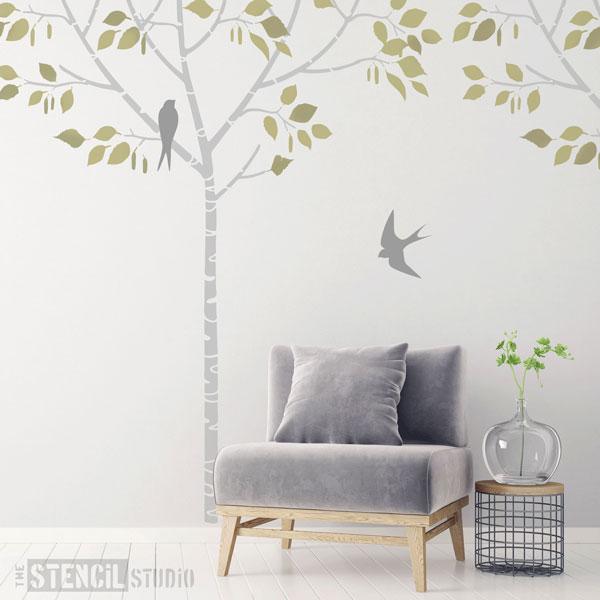 Birch tree and swallows stencil from The Stencil Studio Ltd - over 2m high!