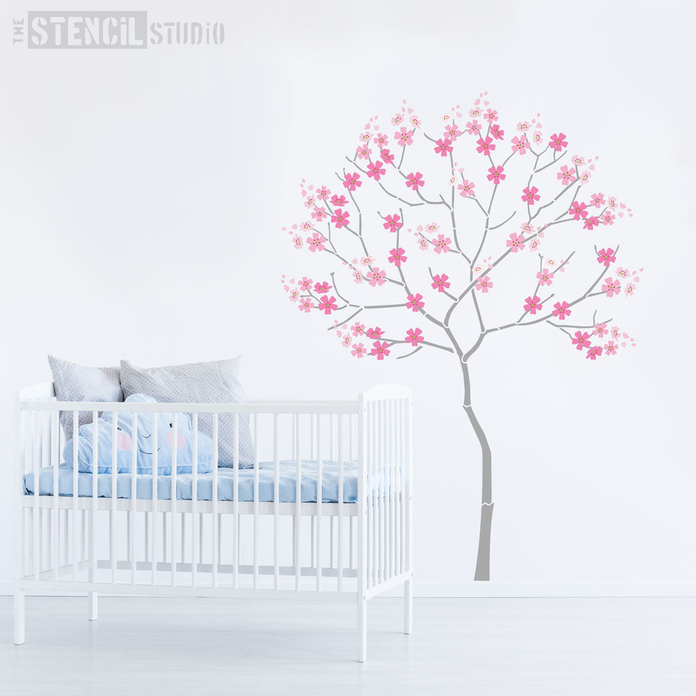 Round Tree with Cherry Blossoms Stencil Pack