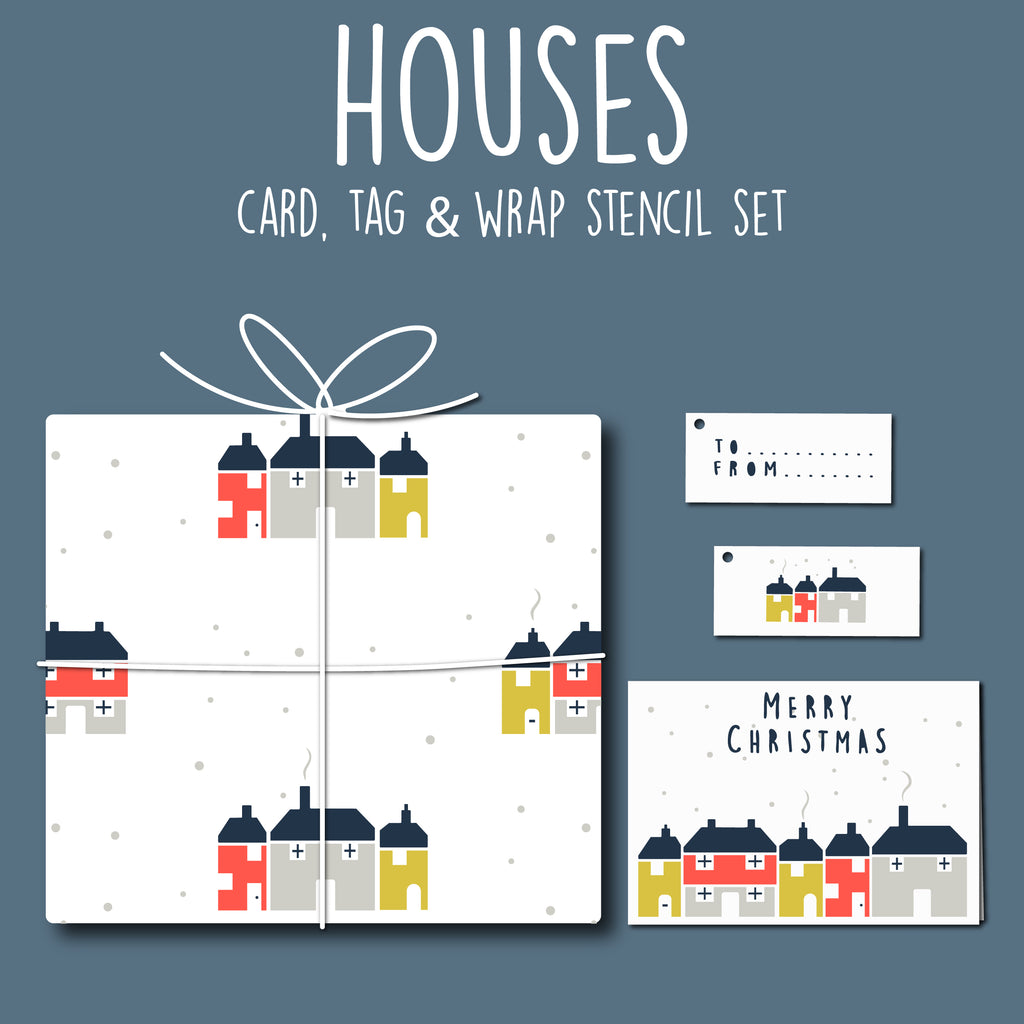 Christmas Houses Card, Tag & Wrap Stencil Set
