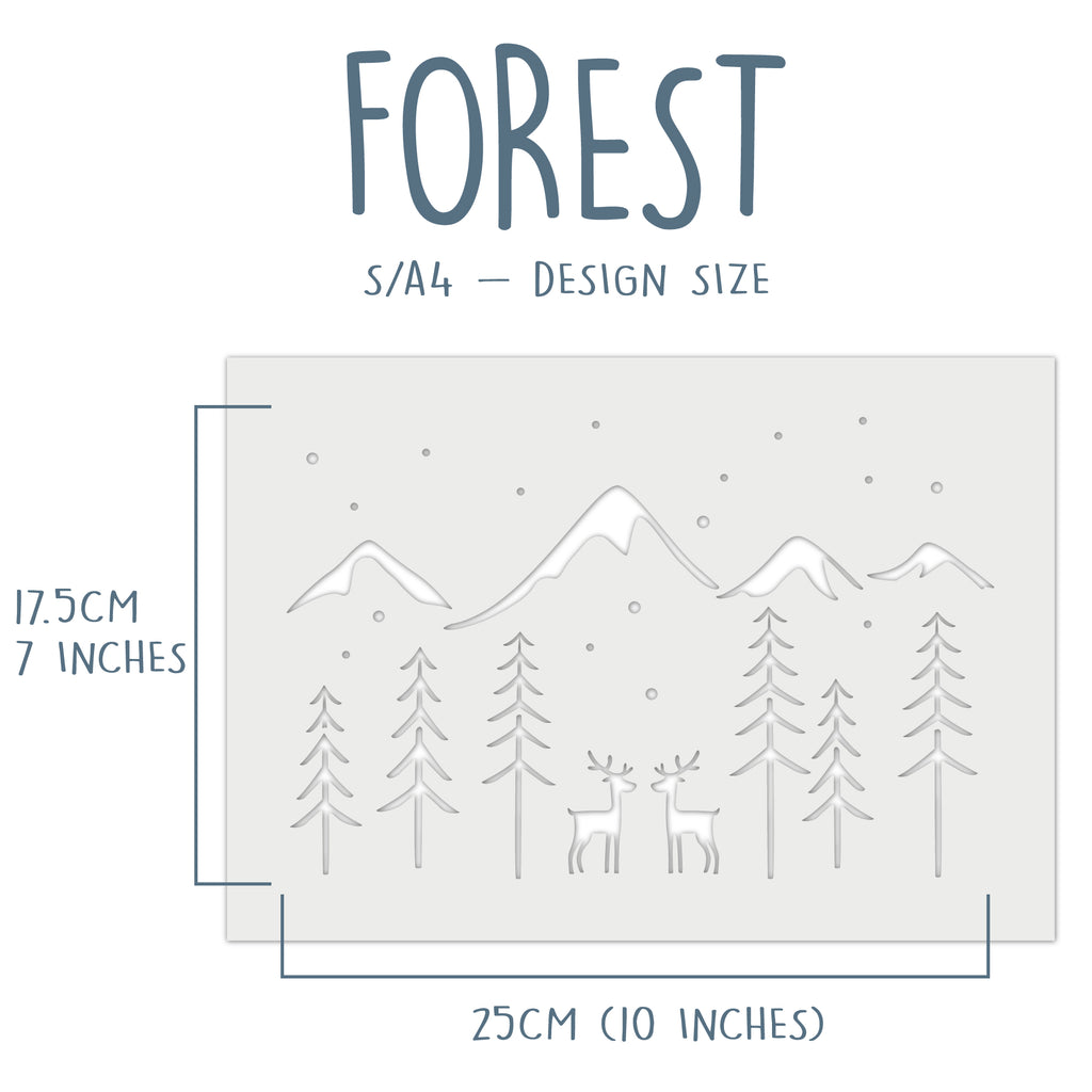 Forest Christmas Window Snow Spray Stencil for a snowy Christmas scene
