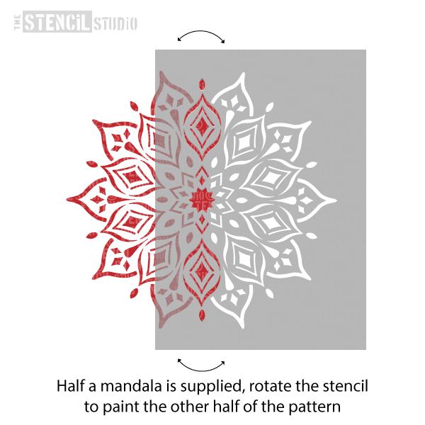 Rohan Indian Mandala Stencil, you'll get half a mandala, rotate the stencil to paint the other half of the pattern