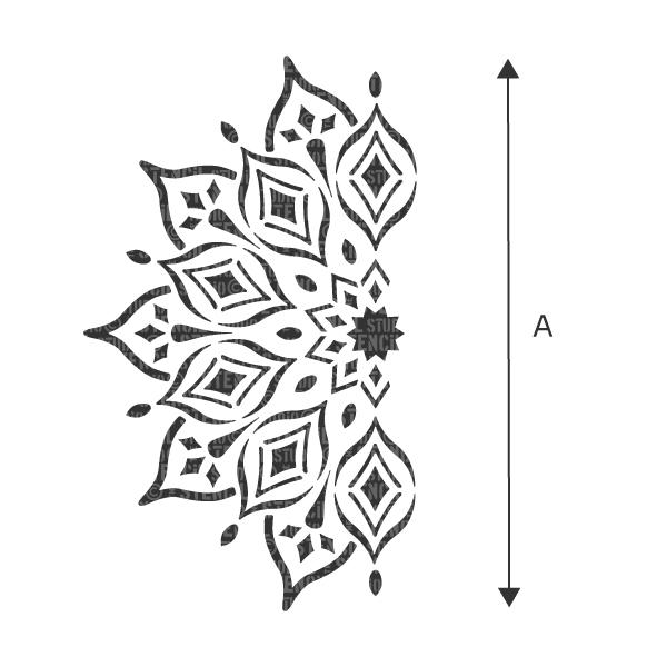 A = the diameter of the whole mandala, once painted. Choos a size from the dropdown box