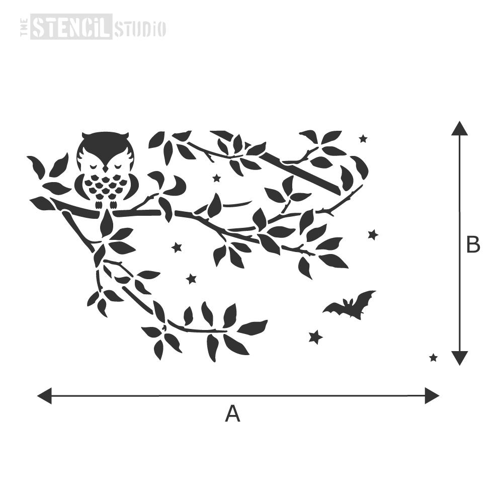 Owl Branch Border Stencil