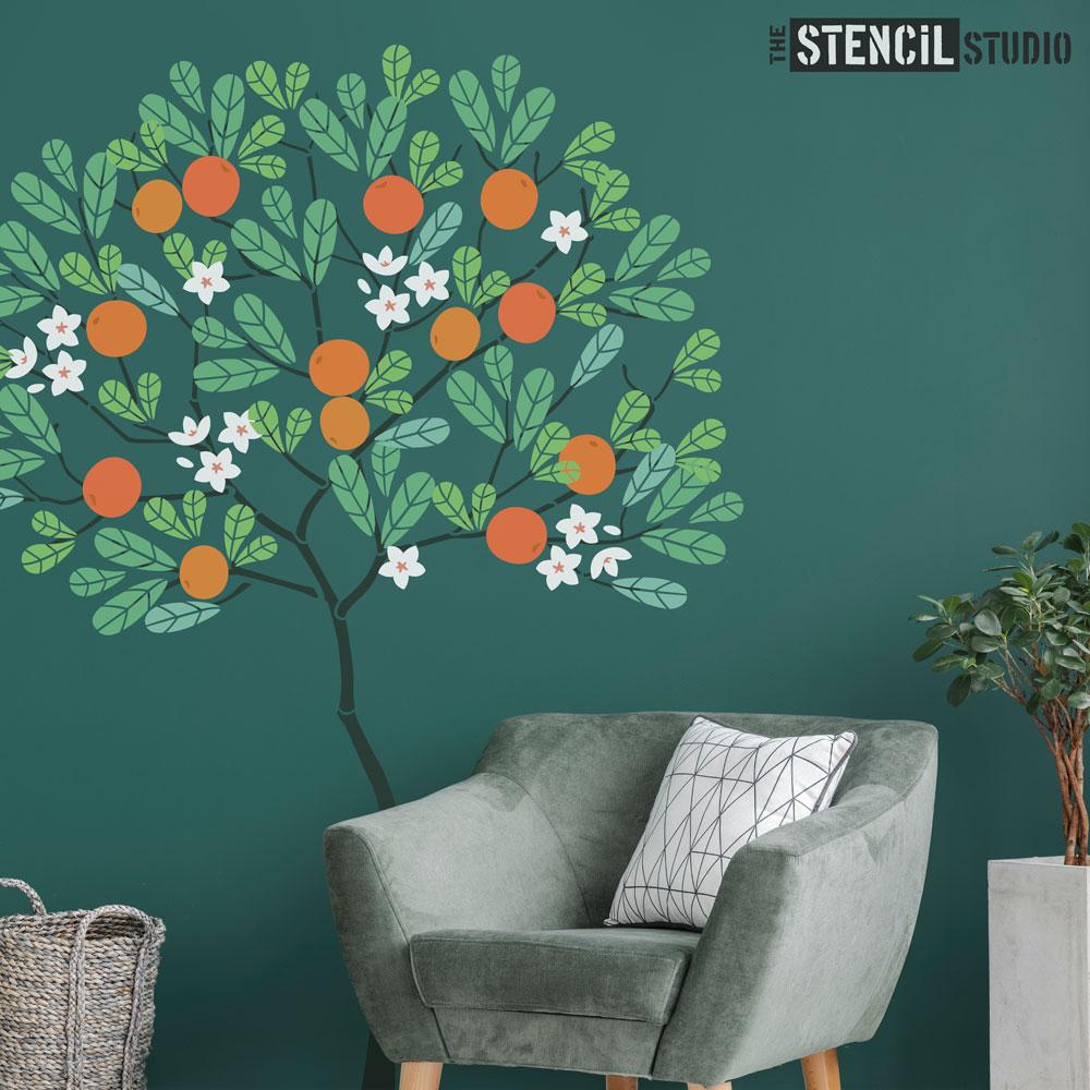 Round Tree with Oranges Stencil Pack