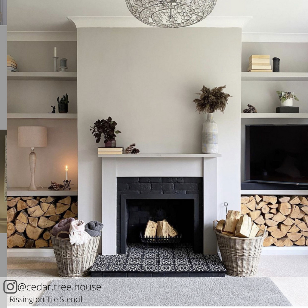 Fireplace makeover using Rissington Tile Stencil