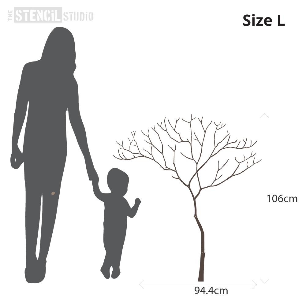 Size information for the L size Triangle Tree stencil from The Stencil Studio