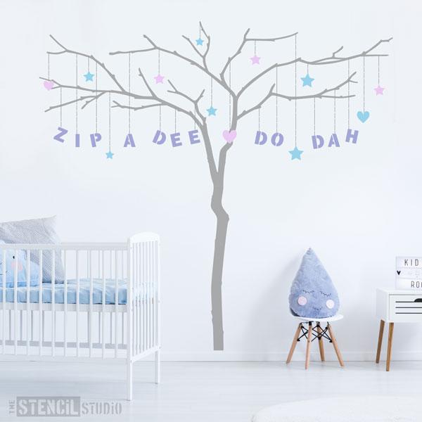 Large branch tree wall stencil - completely customisable stencils from The Stencil Studio - add any name or message with the alphabet stencils in the pack