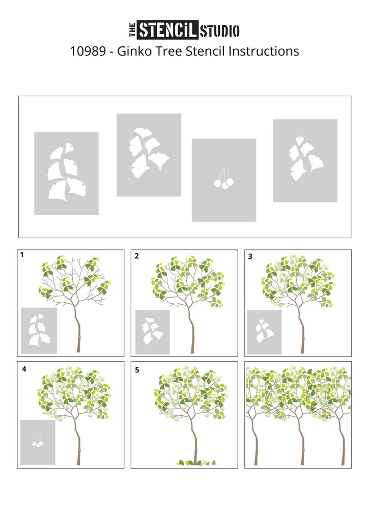 Round Tree with Ginko leaves stencil pack from The Stencil Studio - Adding leaves and berries to the tree 