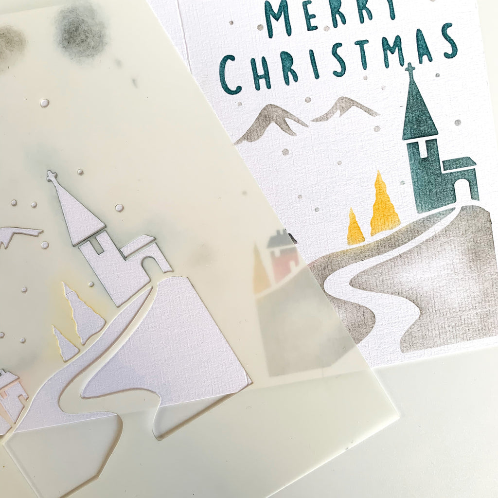 Festive Snowy Church Card, Tag & Wrap Christmas Stencil Set