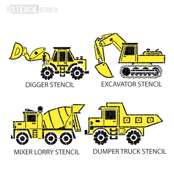Construction vehicle stencils form The Stencil Studio