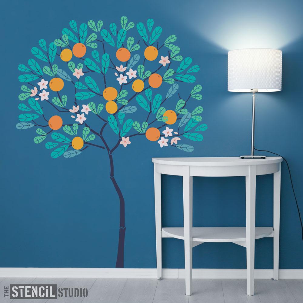 Round Tree with Oranges Stencil Pack