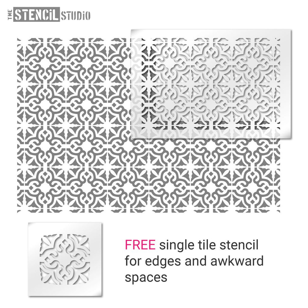 Bagpath tile repeat stencil from The Stencil Studio Ltd