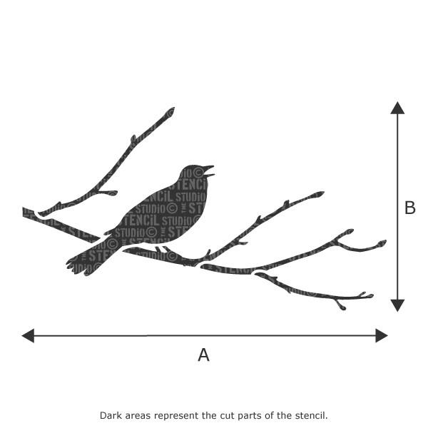 Blackbird branch stencil with bird and branch from The Stencil Studio Ltd